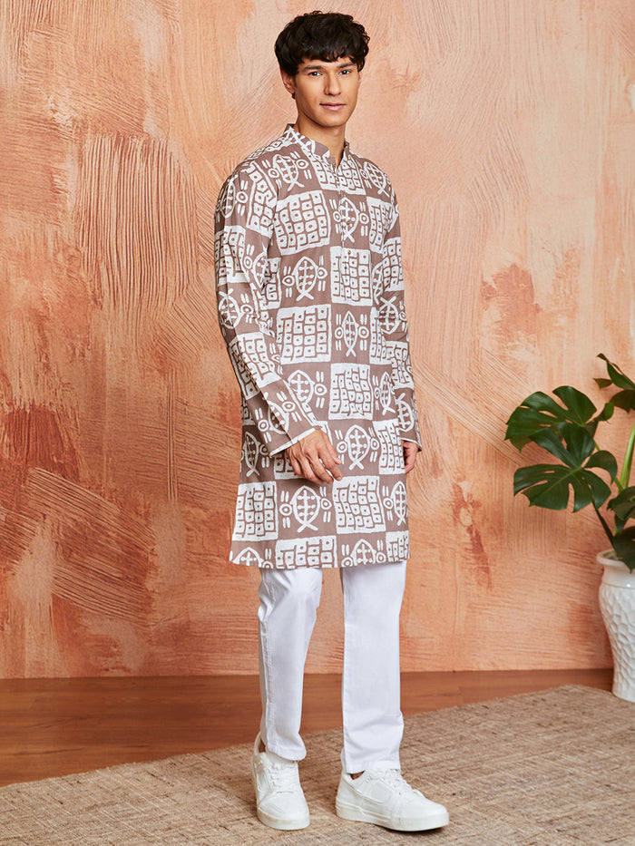 Men's Grey Batik Cotton Kurta & Pyjama Set