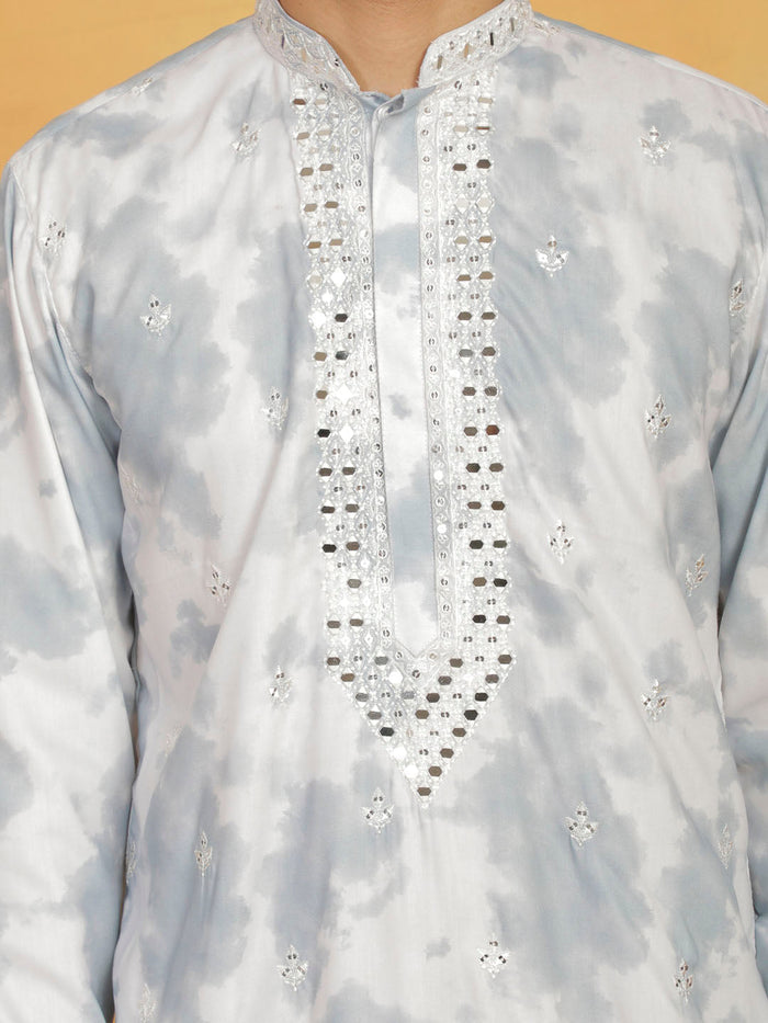 Men's Grey Cotton Blend Kurta