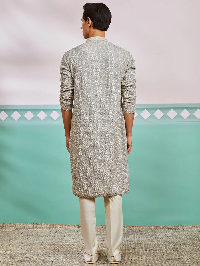 Men's Grey Rayon Kurta And Pyjama Set
