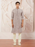 Men's Lavender Embroidered Fox Georgette Kurta Pyjama Set