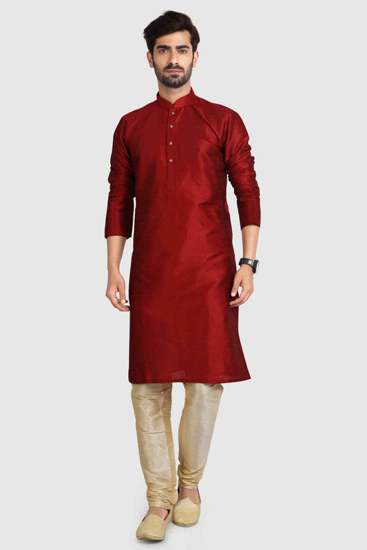 Men's Maroon Art Silk Solid Kurta Pajama Set