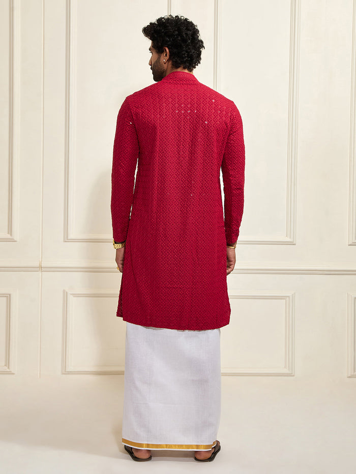 Men's Maroon Rayon Cotton Kurta