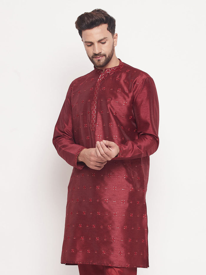 Men's Maroon Sequin Kurta