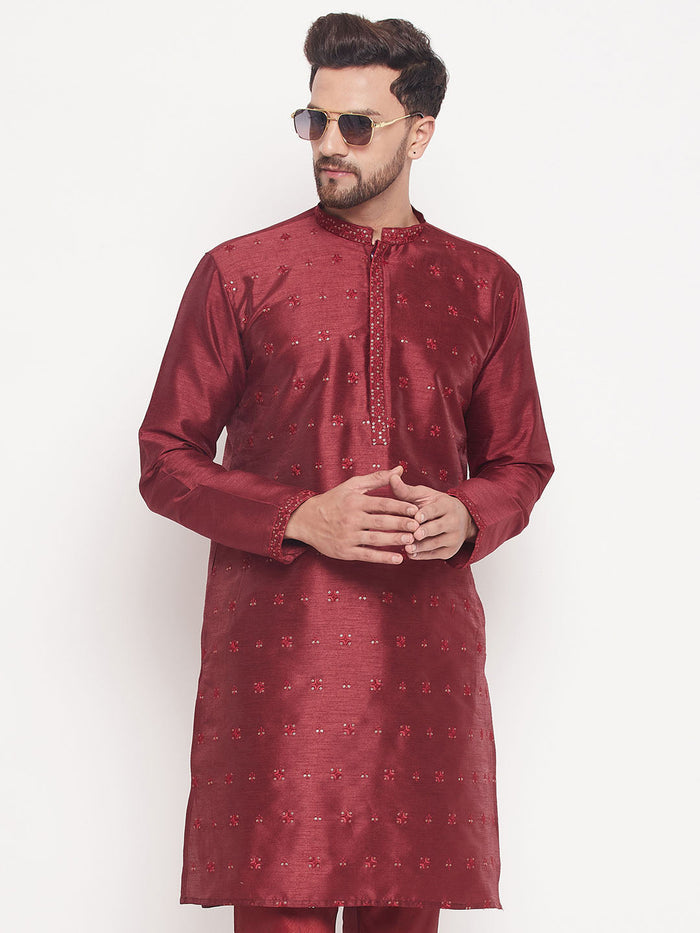 Men's Maroon Sequin Kurta