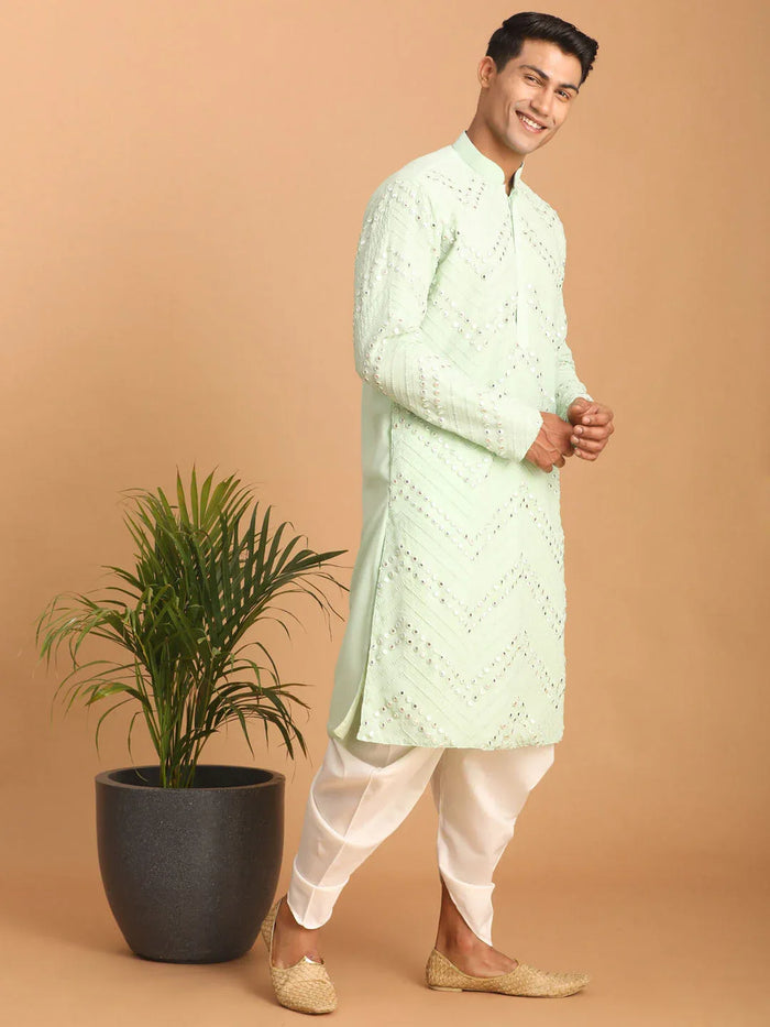 Men's Mint Green Mirror Kurta Dhoti Set