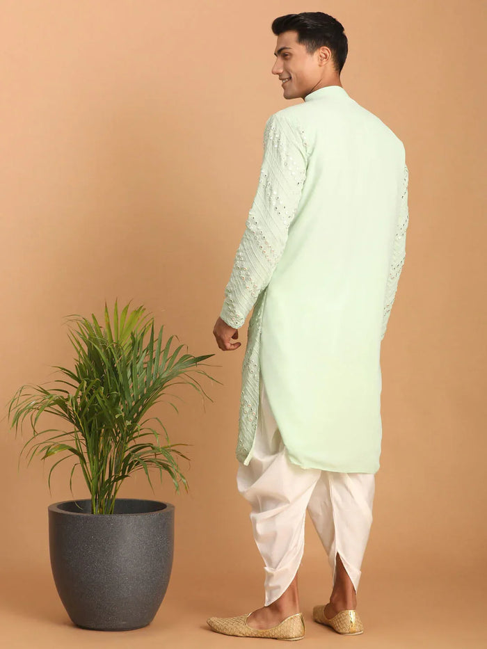 Men's Mint Green Mirror Kurta Dhoti Set