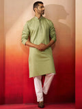 Men's Mint Green Thread Embroidered Kurta with Pyjama