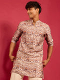 Men's Multi Colour Silk Blend Digital & Foil Print Long Kurta