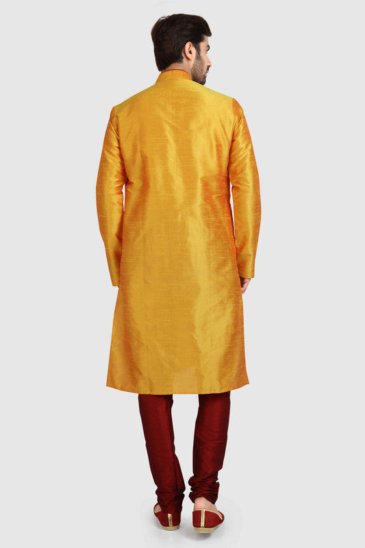Men's Mustard Art Silk Solid Kurta Pajama Set