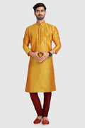 Men's Mustard Art Silk Solid Kurta Pajama Set