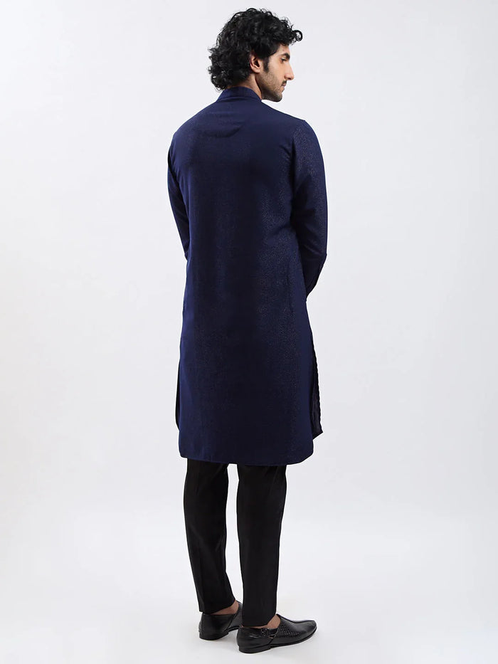 Men's Navy Blue Cotton Blend Kurta Pyjama Set