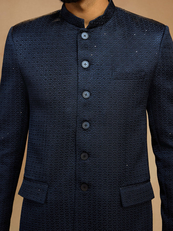 Men's Navy Blue Self-Texture Sequin Embroidery Jodhpuri