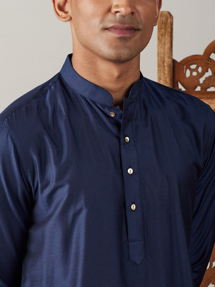 Men's Navy Blue Viscose Kurta With Pant Set