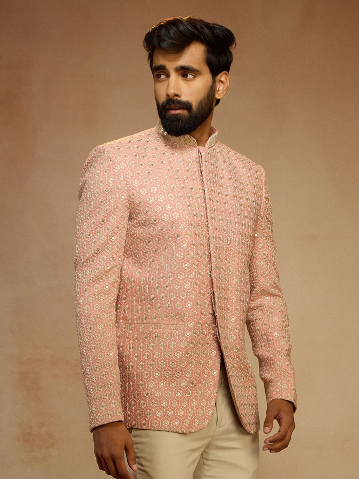 Men's Peach Sequin Embroidered Jodhpuri Jacket