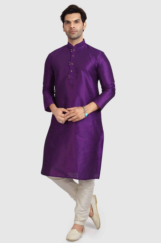 Men's Purple Art Silk Solid Kurta Pajama Set