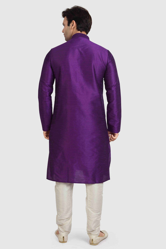 Men's Purple Art Silk Solid Kurta Pajama Set