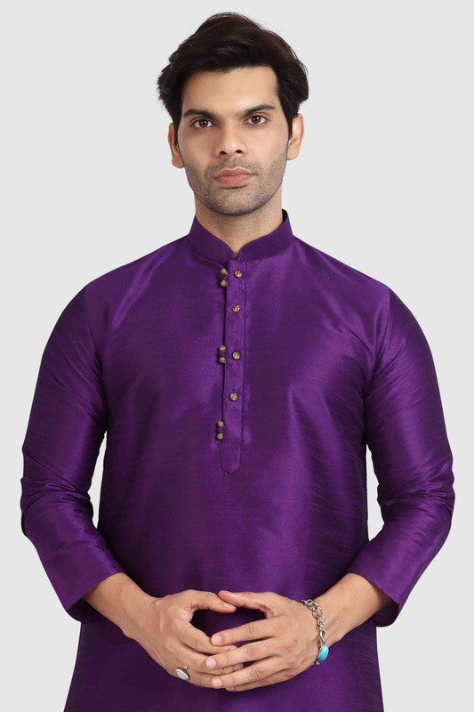 Men's Purple Art Silk Solid Kurta Pajama Set