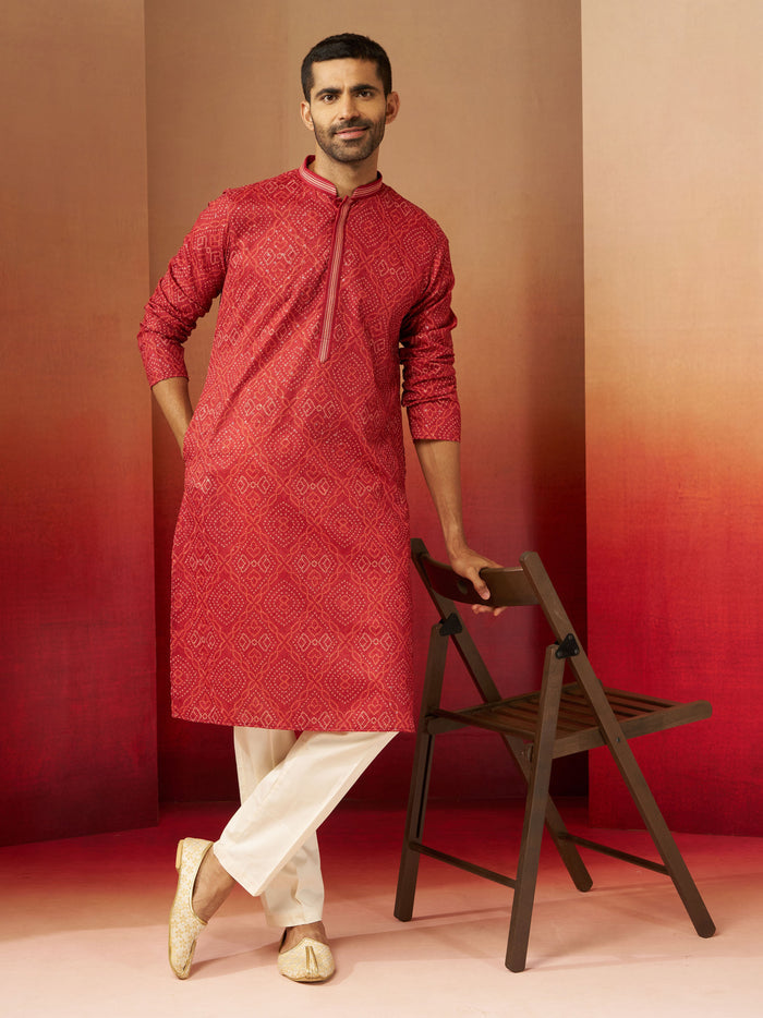 Men's Rust Bandhni Kurta Pyjama Set
