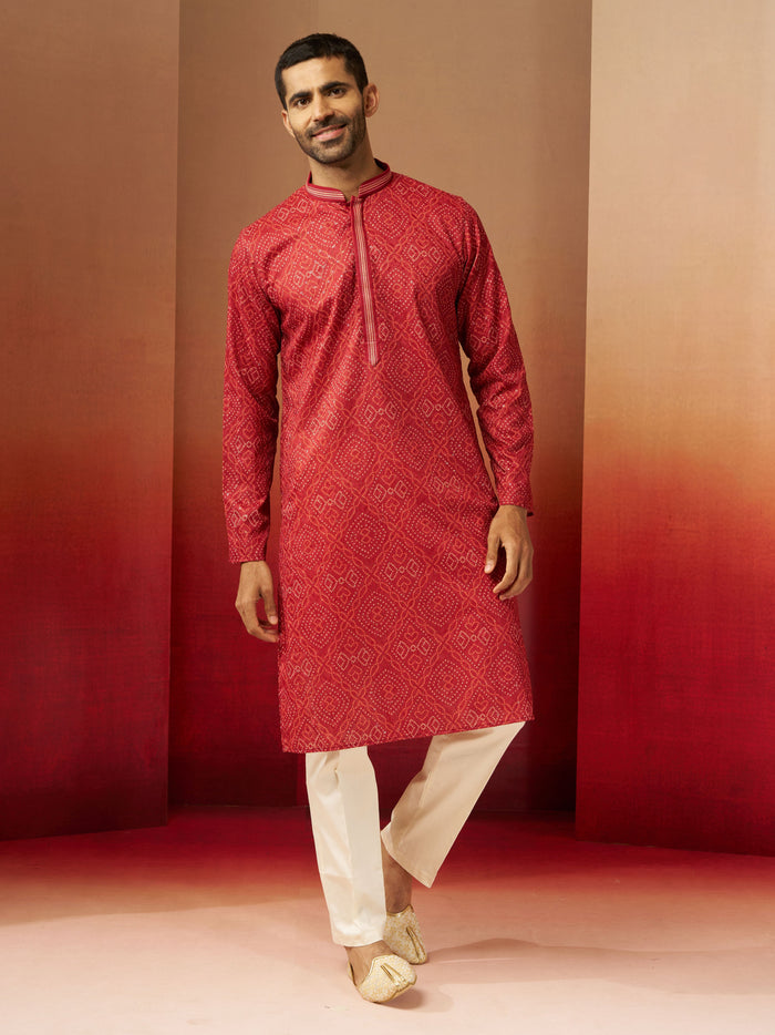 Men's Rust Bandhni Kurta Pyjama Set