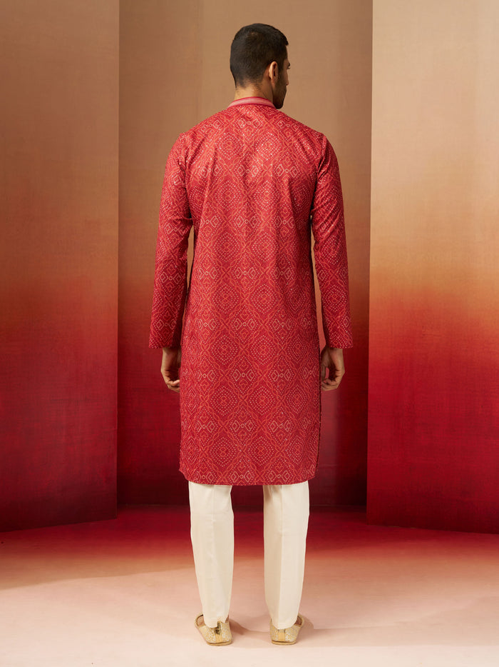 Men's Rust Bandhni Kurta Pyjama Set