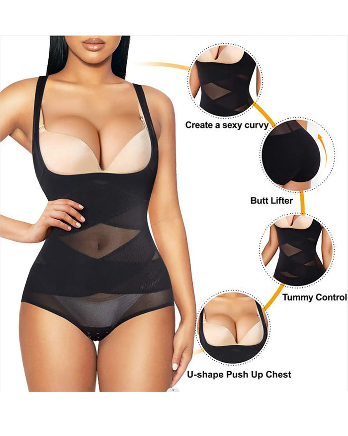 Mesh Seamless Waist Slimmer Corset Butt Shaping Shapewear Bodysuit  - By Qivii