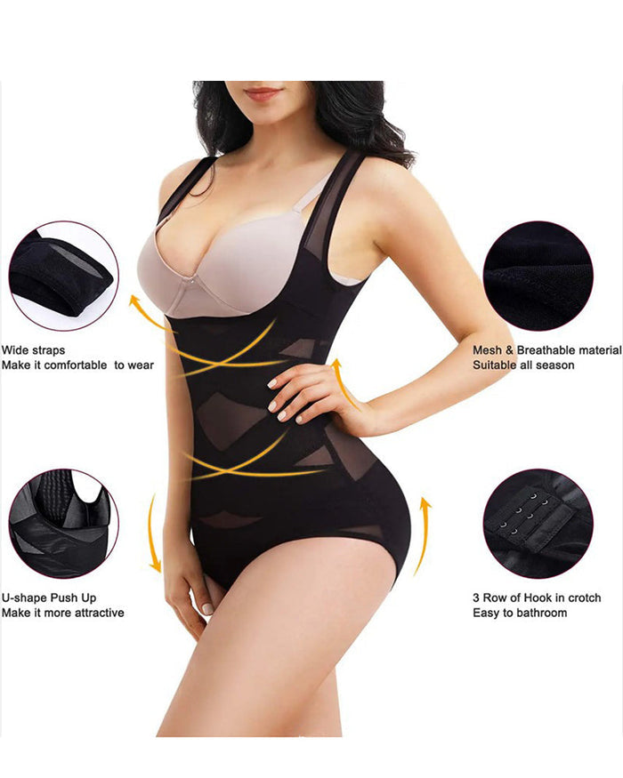 Mesh Seamless Waist Slimmer Corset Butt Shaping Shapewear Bodysuit  - By Qivii