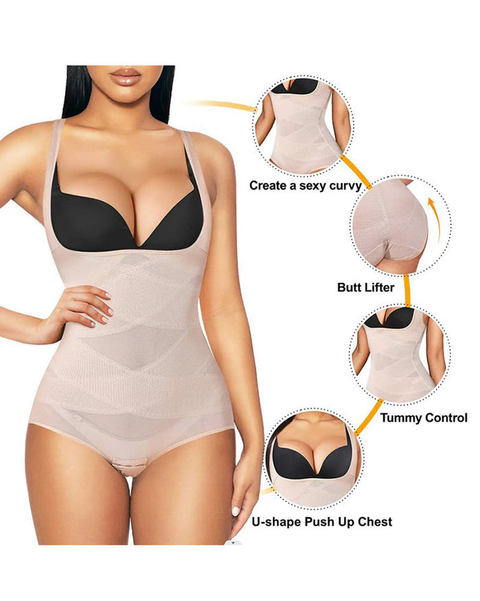 Mesh Seamless Waist Slimmer Corset Butt Shaping Shapewear Bodysuit  - By Qivii
