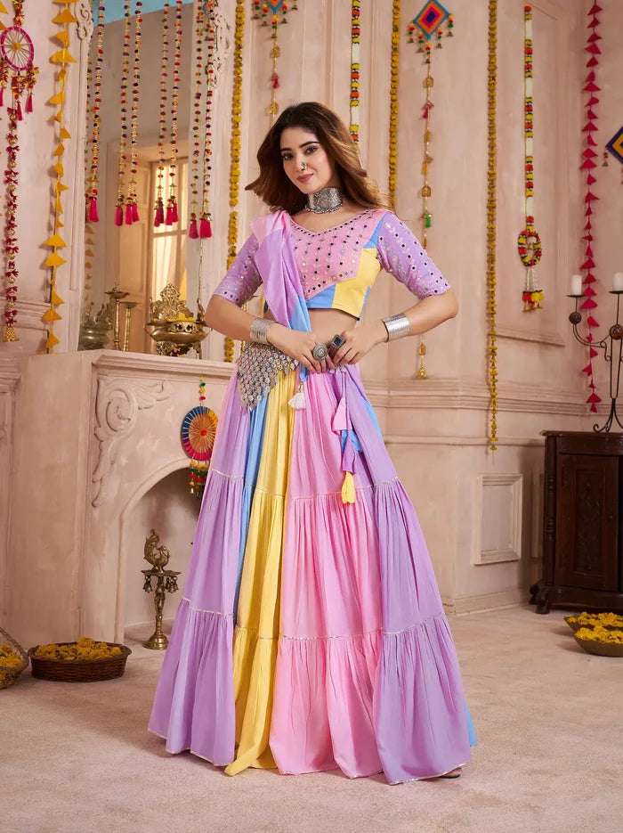 Multicolor Navratri Lehenga choli With Mirror & Patch Work