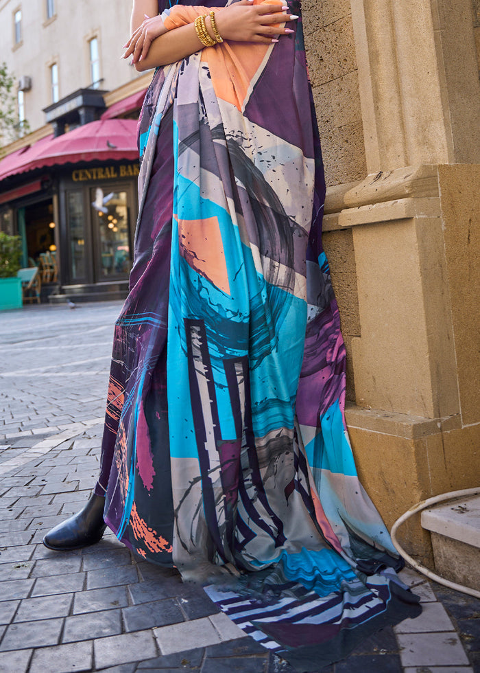 Multicolored Digital Printed Crepe Silk Saree - qivii
