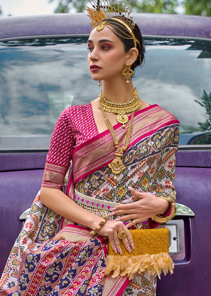 Multicolored Patola Printed Viscose Silk Saree - qivii