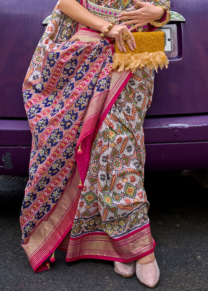 Multicolored Patola Printed Viscose Silk Saree - qivii