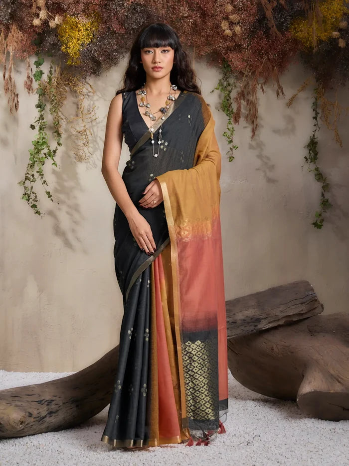 Mustard-Orange Handloom Cotton Saree