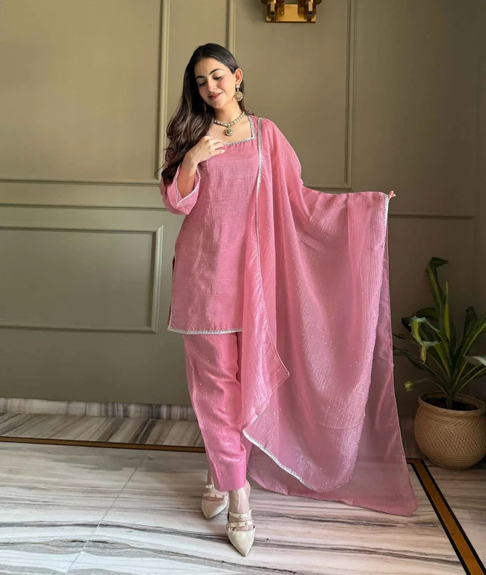 Muted Pink Designer Silk Salwar Suit