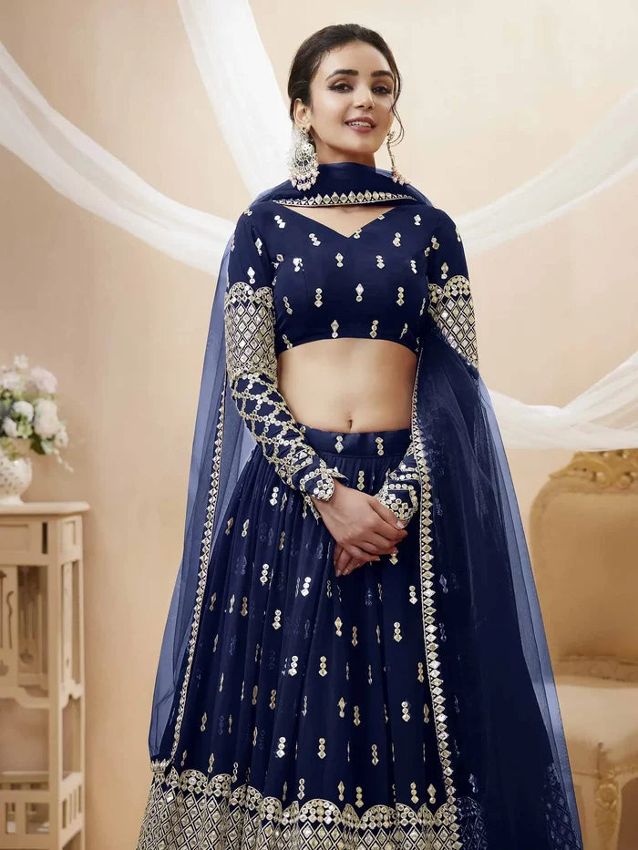 Nany Blue Lehenga choli With Sequence And Zari Embroidery Work With Soft Net dupatta | Ready To Wear - qivii