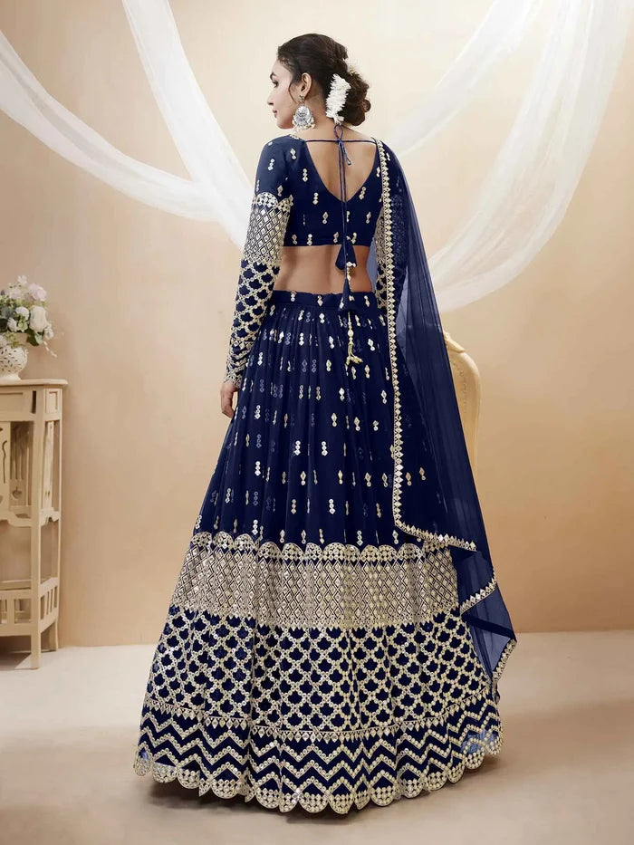 Nany Blue Lehenga choli With Sequence And Zari Embroidery Work With Soft Net dupatta | Ready To Wear - qivii