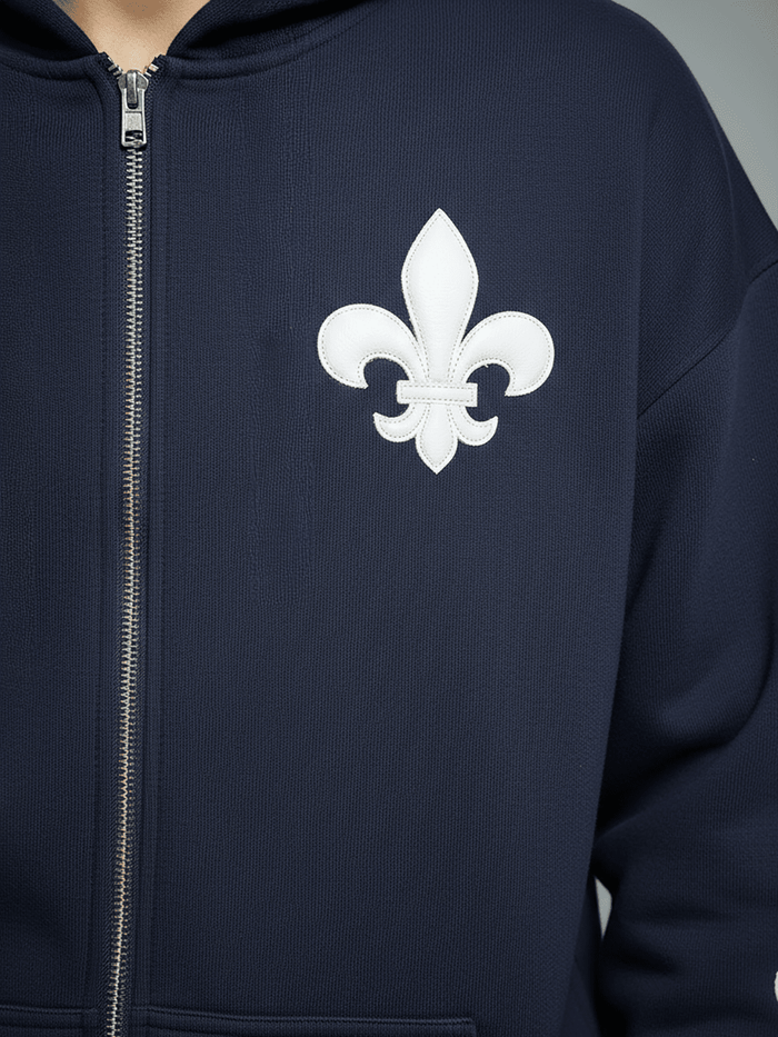 Navy Applique Zipped Hoodie