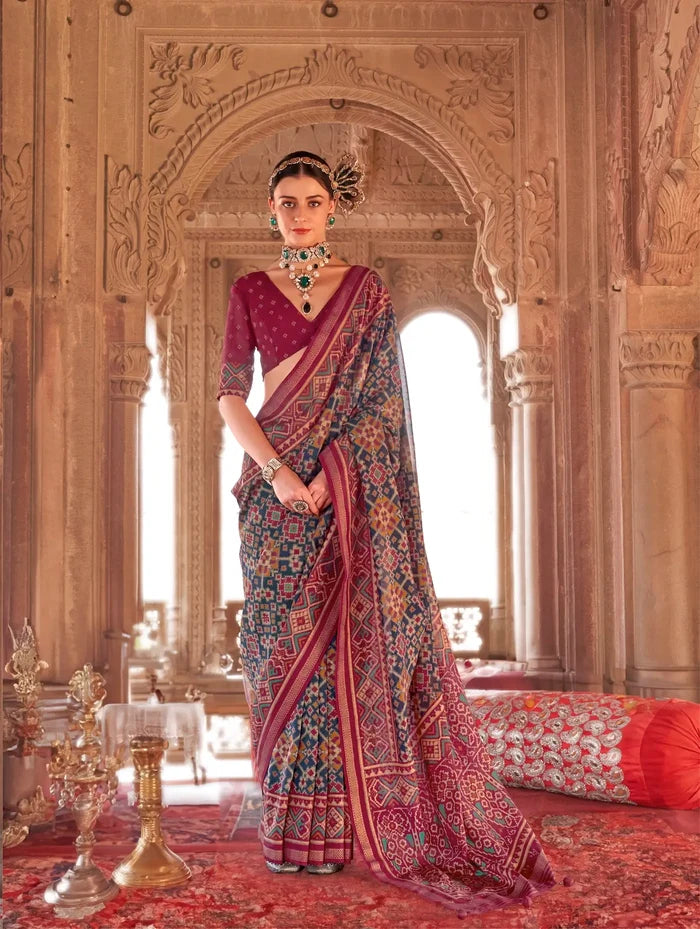 Nile Blue Georgette Patola Saree