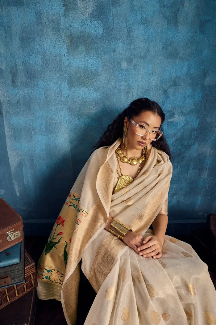 Off White Tissue Paithani Saree