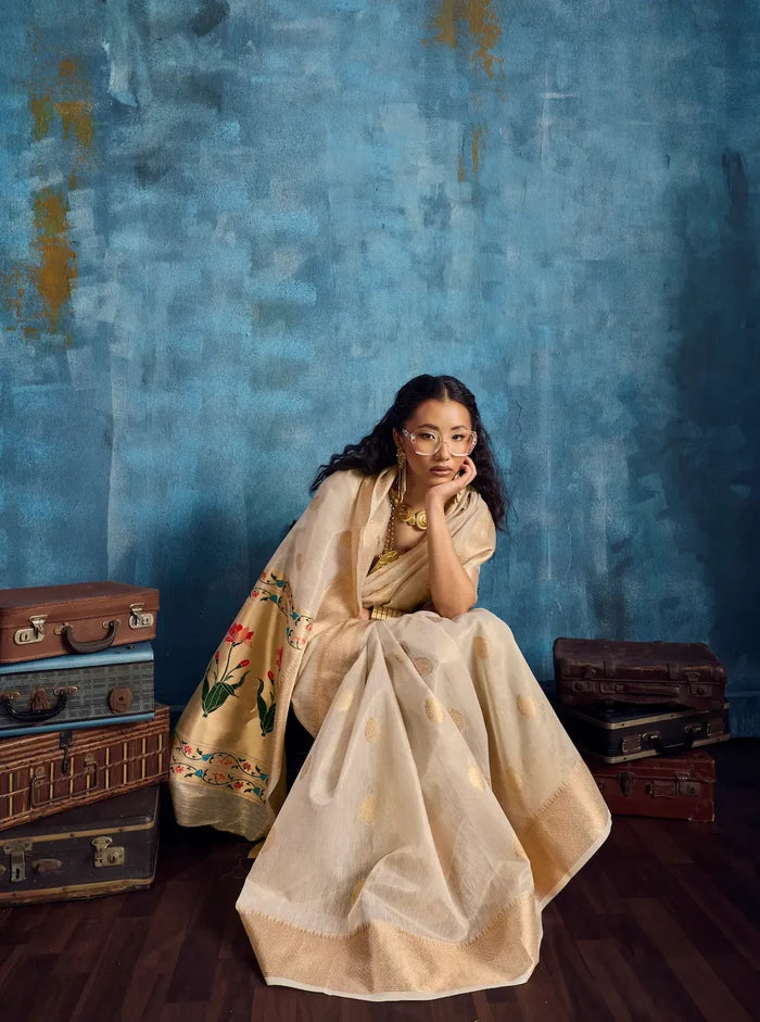 Off White Tissue Paithani Saree