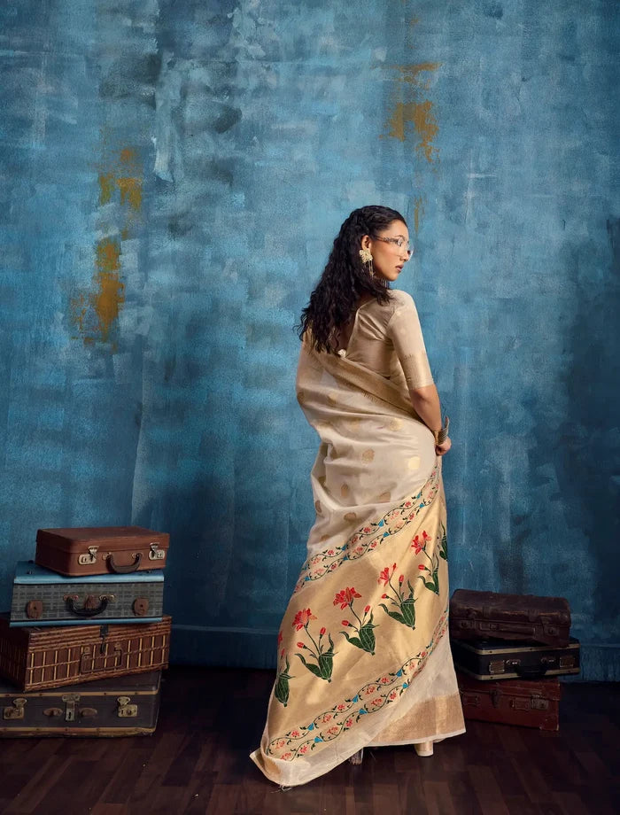 Off White Tissue Paithani Saree
