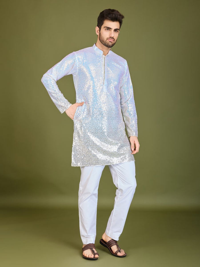 OMBRE YELLOW REAL GEORGETTE THREAD & SEQUENCE EMBROIDERED WORK KURTA - qivii