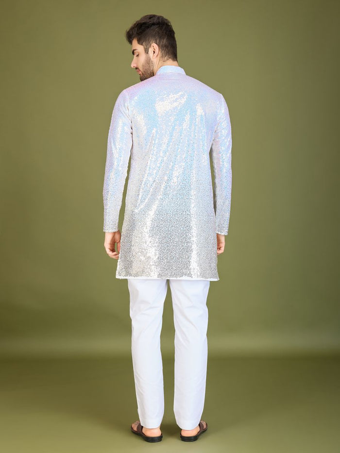 OMBRE YELLOW REAL GEORGETTE THREAD & SEQUENCE EMBROIDERED WORK KURTA - qivii
