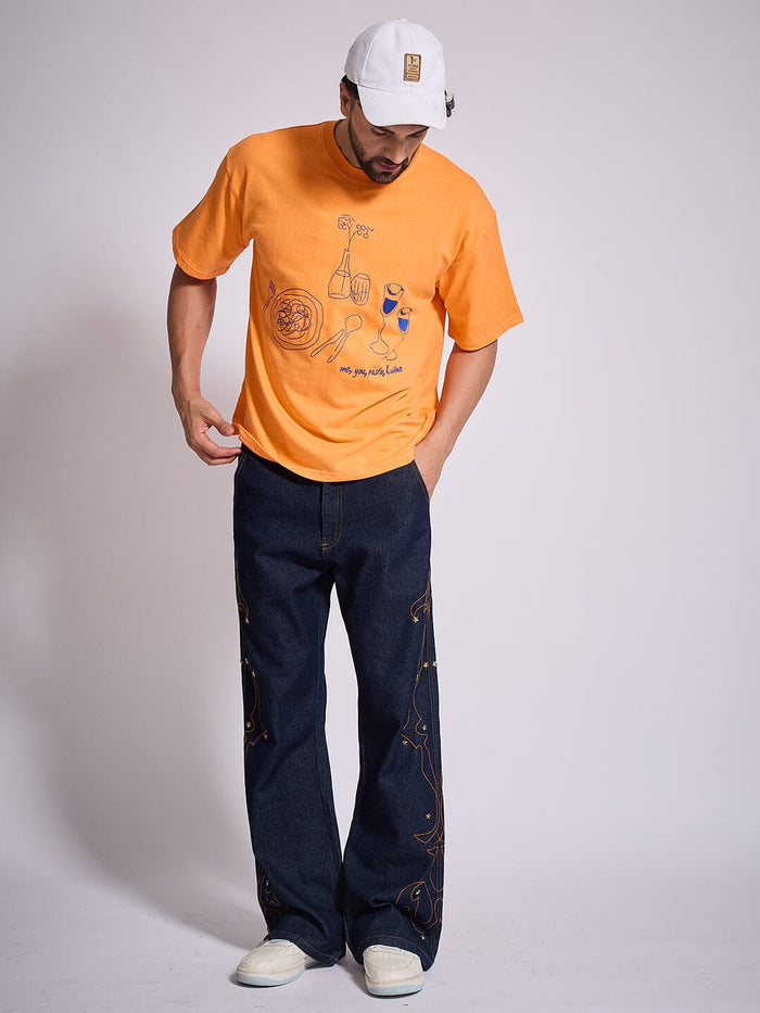 Orange Oversized Embroidery Tshirt