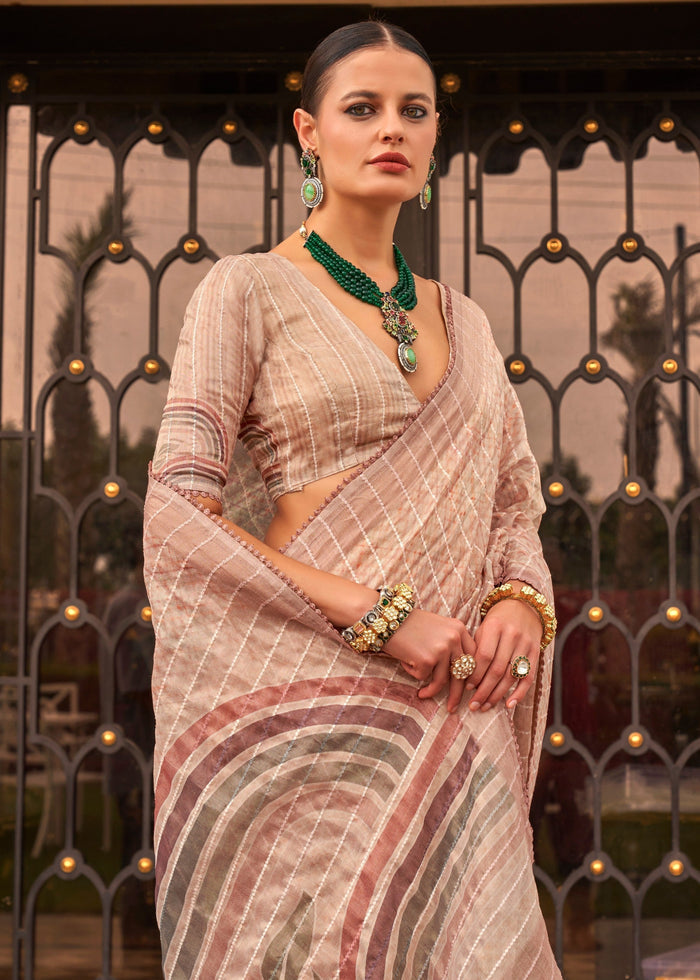 Pastel Pink Pure Tissue Silk Saree - qivii
