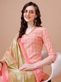 Peach Printed Kurta Suit Set