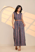 Peony Blue Cotton Printed Jumpsuit