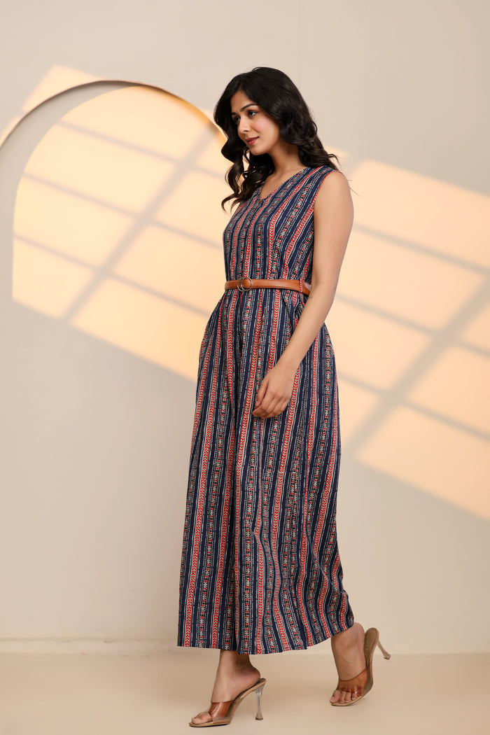 Peony Blue Cotton Printed Jumpsuit