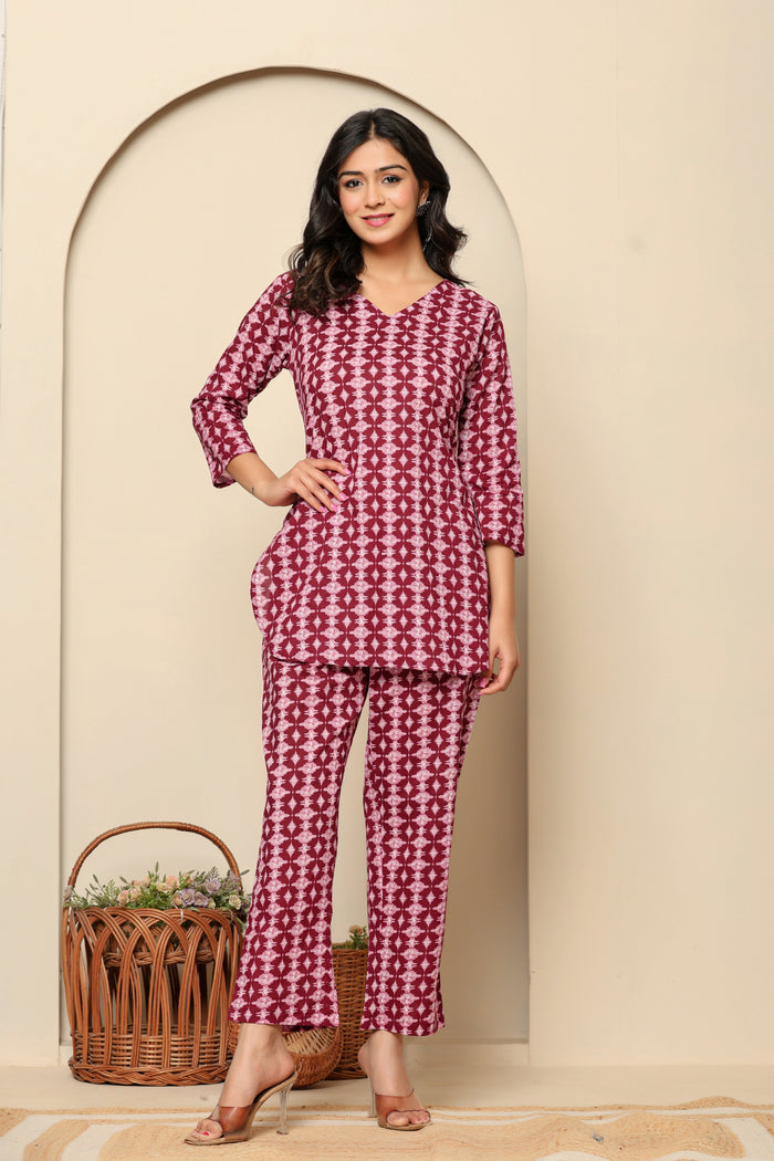 Pink Printed Cotton Co- Ord Set