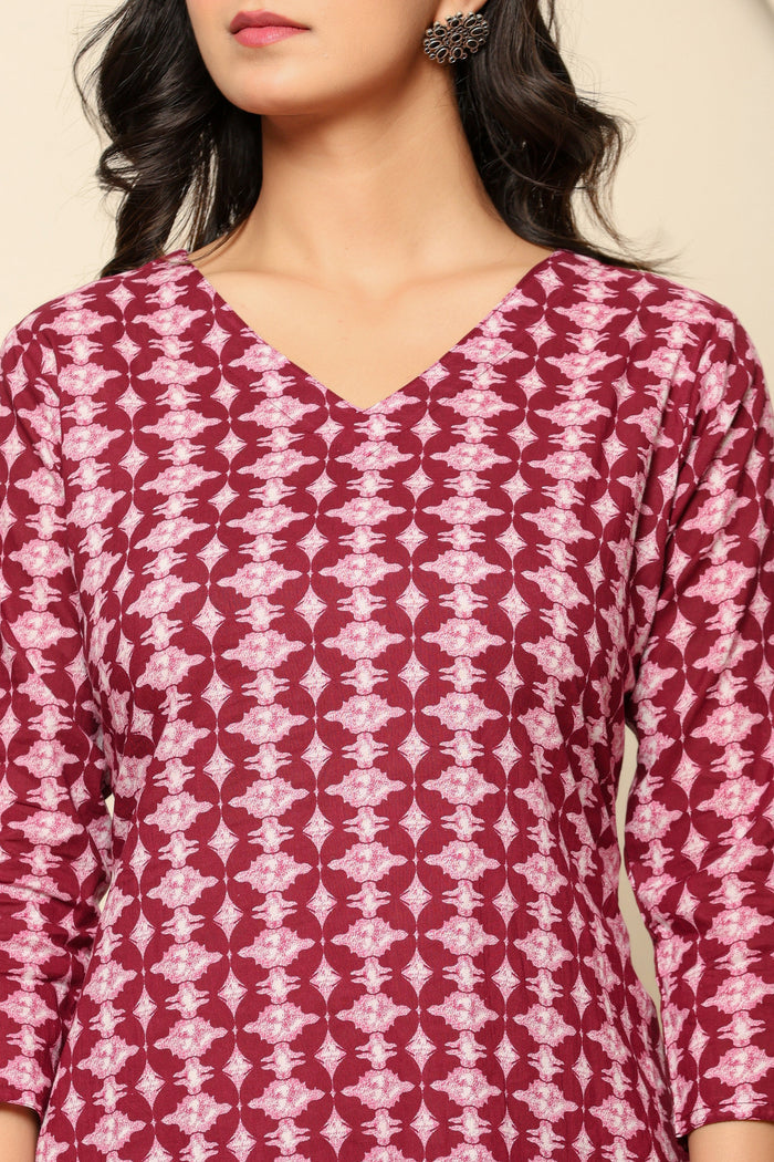 Pink Printed Cotton Co- Ord Set