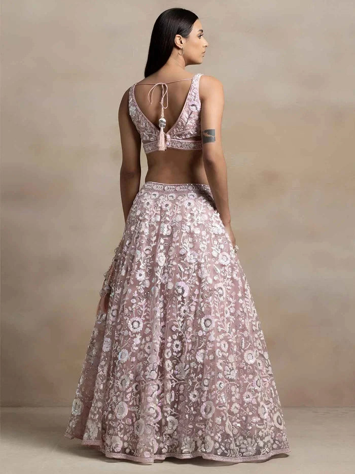 Pink Sequins Work Net Lehenga Choli
